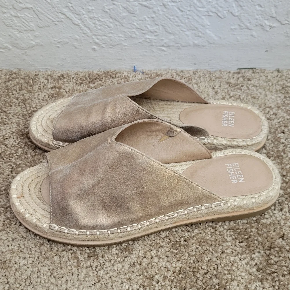 Eileen Fisher Milly Gold Metallic Suede Espadrille Size 8.5